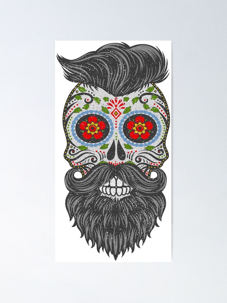 Gothic Stars Sugar Skull - Hipster With Beard 2 Fun T-Shirt Gothic Stars Sugar Skull - Hipster With Beard 2 Fun T-Shirt