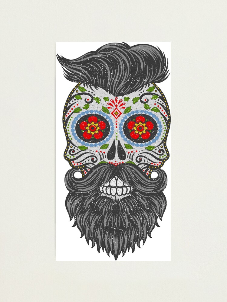 Gothic Stars Sugar Skull - Hipster With Beard 2 Fun T-Shirt Gothic Stars Sugar Skull - Hipster With Beard 2 Fun T-Shirt
