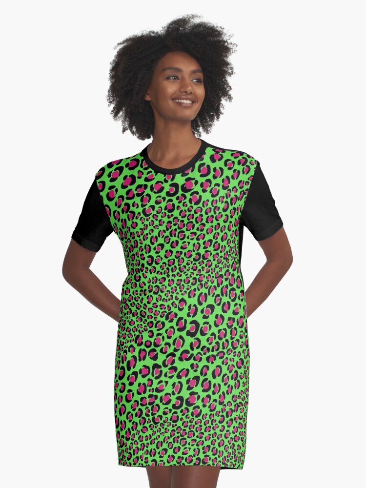 green and pink leopard print dress