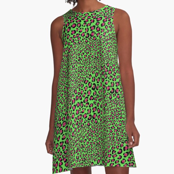 Pink green leopard print, cool animal print, punk glam pattern A-Line Dress