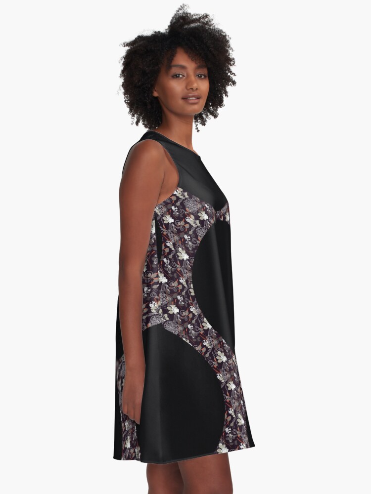 Thumbnail 2 of 4, A-Line Dress, Floral Black Hole designed and sold by kinkatstyle.