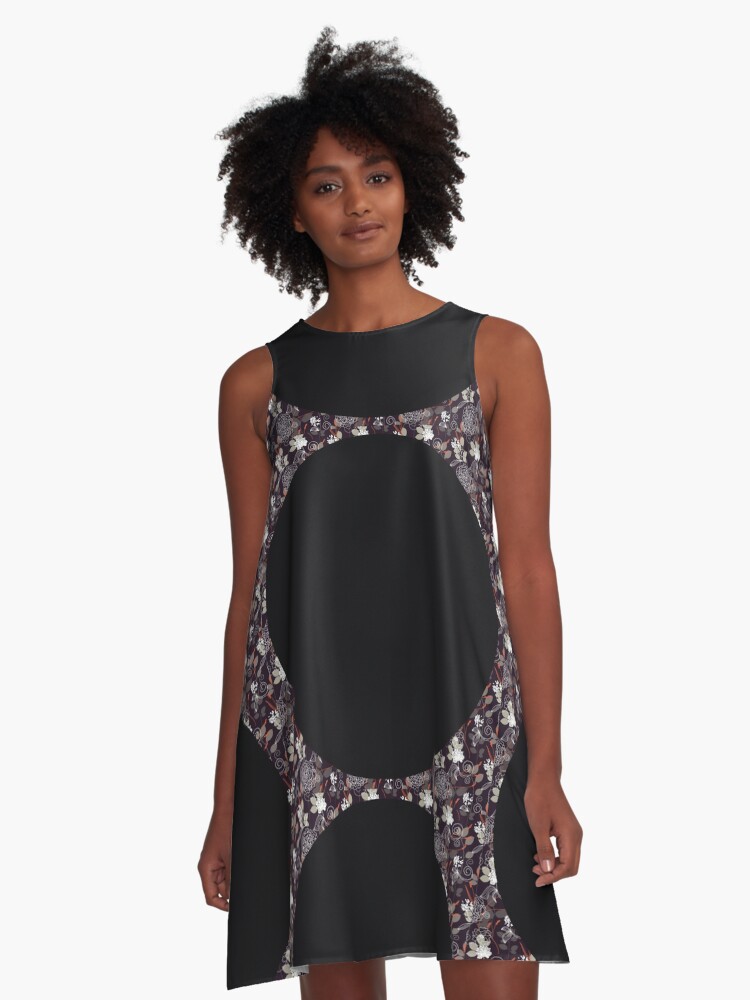 Thumbnail 1 of 4, A-Line Dress, Floral Black Hole designed and sold by kinkatstyle.
