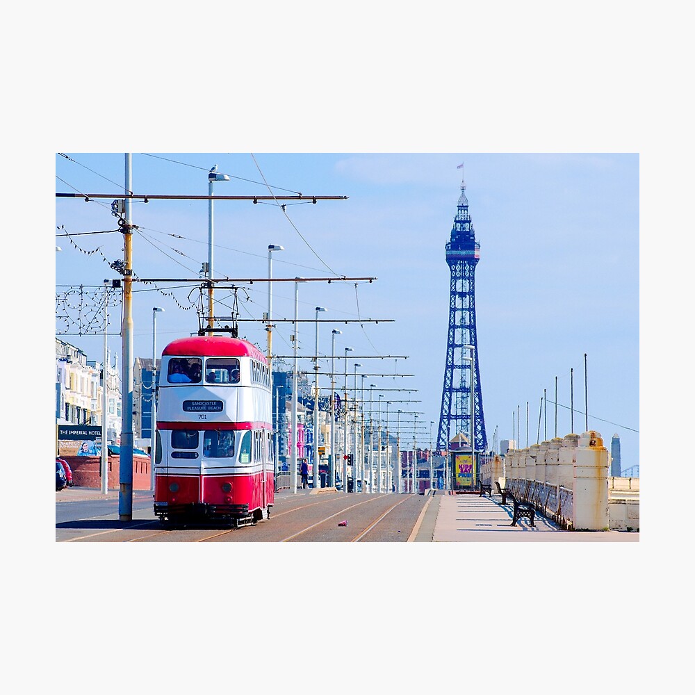 Classic Vintage Heritage Blackpool Tram with Blackpool Tower Photographic Print