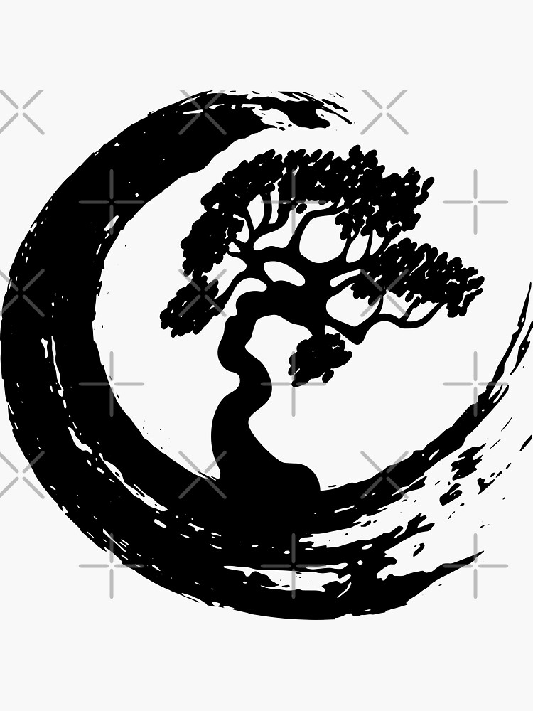 "Bonsai Tree, Yin Yang, Enso Circle Buddhist Zen, Calligraphy