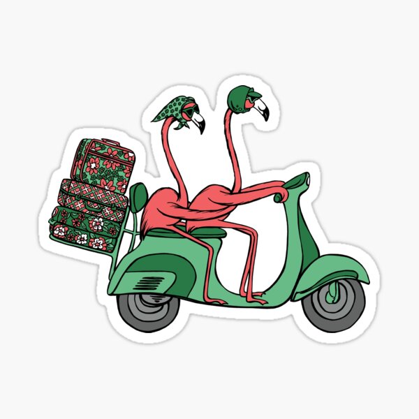 Flamants roses en scooter Sticker