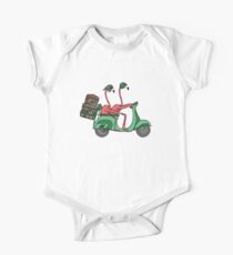 Rosa Flamingos auf Roller Baby Body Kurzarm