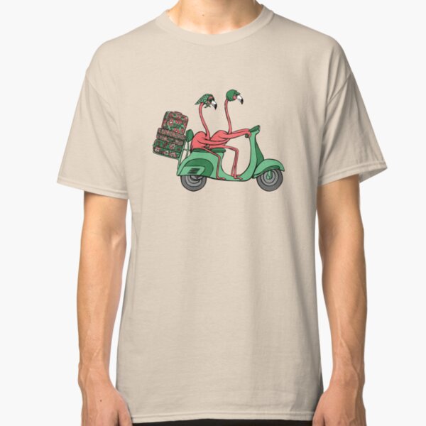 Flamants roses en scooter T-shirt classique