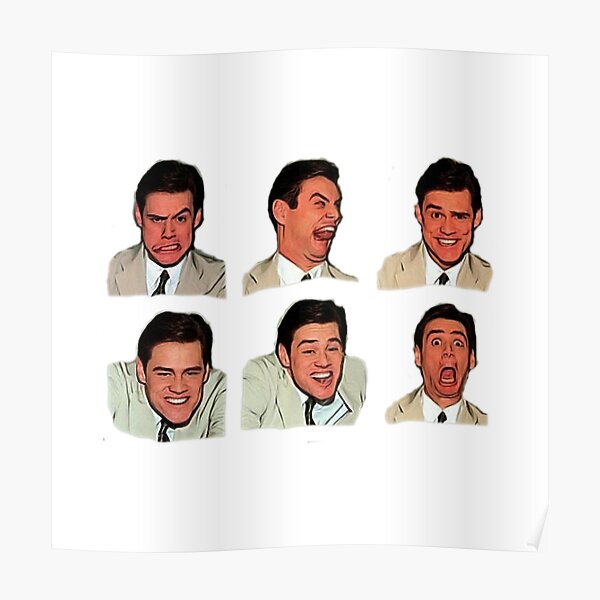 Jim Carrey faces, cartoon digital artwork, cool funny comedy movies, famous actors, good vibes, gift, present, ideas, sticker set, sticker pack, bundle Poster