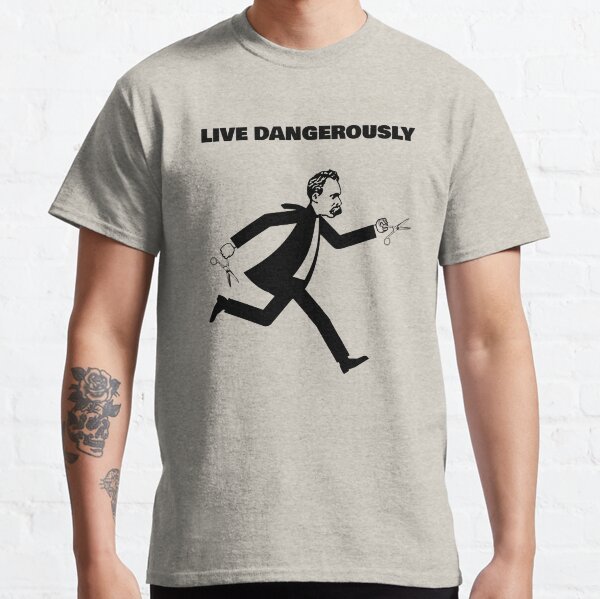 Item preview, Nietzsche Running With Scissors - Live Dangerously - Fun Philosophy Shirt designed and sold by The Philosopher's Shirt.
