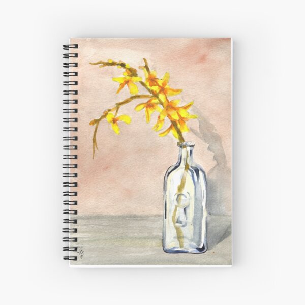 forsythia in antique jar with keyhole stamp, 2 of 2 Spiral Notebook