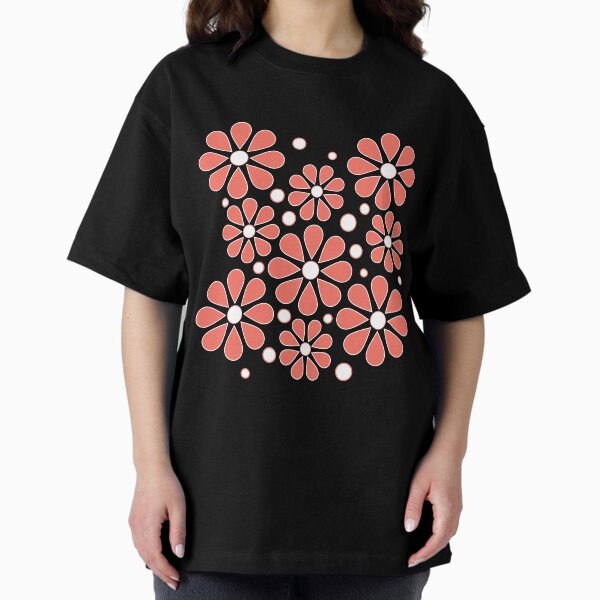 Mid Century Coral Big Flower Oversized T-Shirt