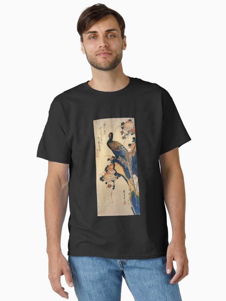 Thumbnail 2 of 7, Classic T-Shirt, Pheasant And Chrysanthemum by Utagawa Hiroshige (Reproduction) designed and sold by RozAbellera.