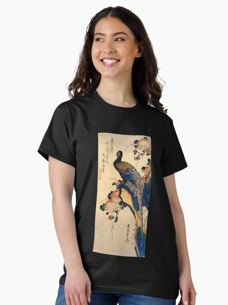 Thumbnail 1 of 7, Classic T-Shirt, Pheasant And Chrysanthemum by Utagawa Hiroshige (Reproduction) designed and sold by RozAbellera.