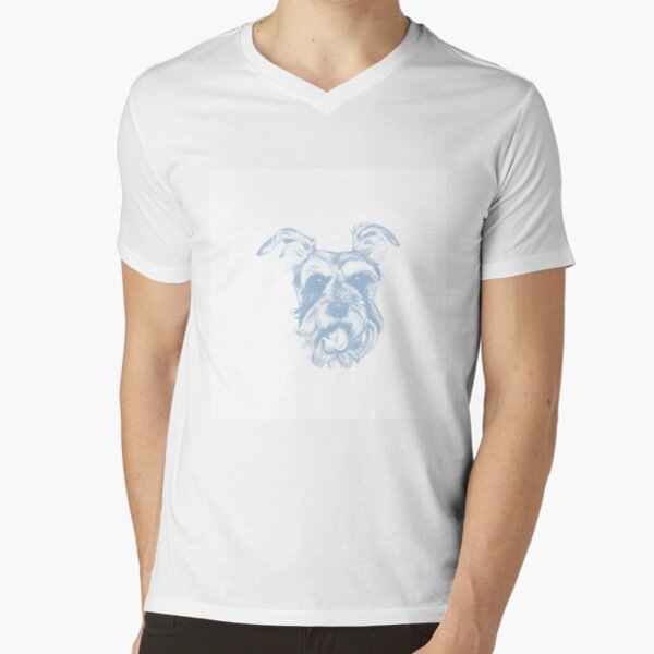 Miniature Schnauzer Blue on White V-Neck T-Shirt