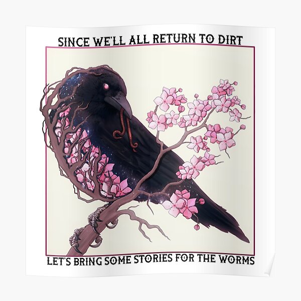 Cherry Blossom Crow with text Poster