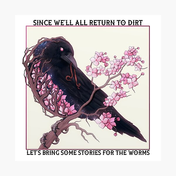 Cherry Blossom Crow with text Photographic Print