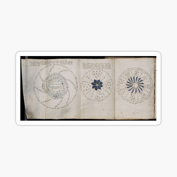 Voynich Manuscript. Illustrated codex hand-written in an unknown writing system Sticker