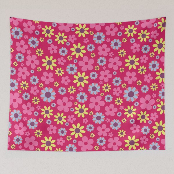 Item preview, Hippie Floral Dark Pink Yellow Blue Seamless Pattern designed and sold by 2CreativeNomads.