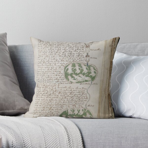 Voynich Manuscript. Illustrated codex hand-written in an unknown writing system Throw Pillow