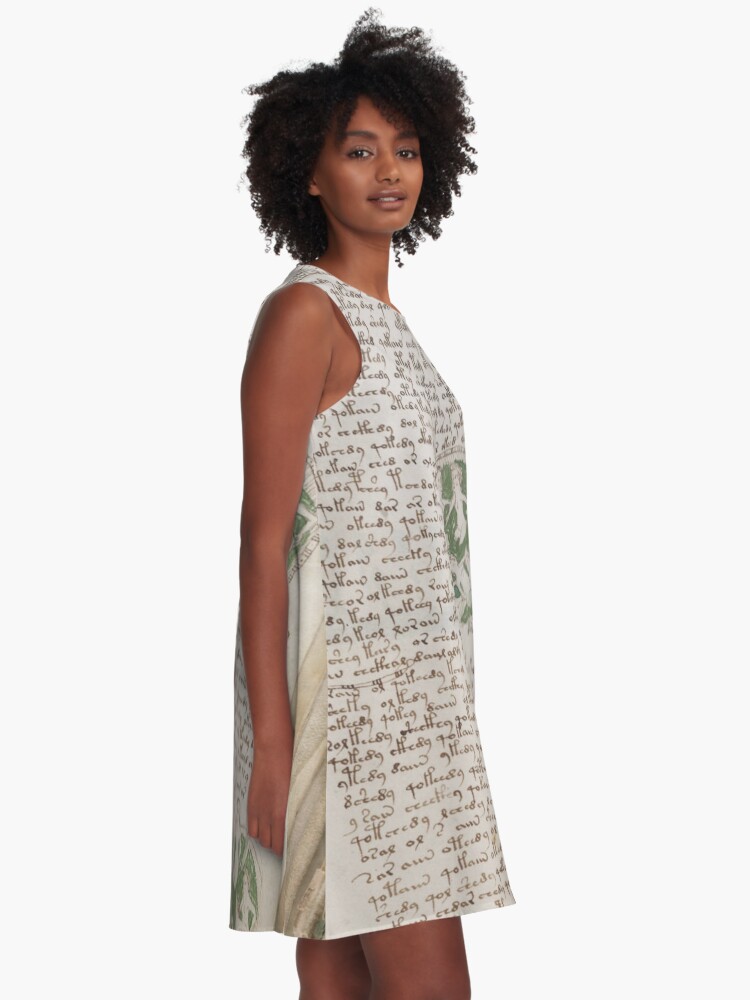 Alternate view of Voynich Manuscript. Illustrated codex hand-written in an unknown writing system A-Line Dress