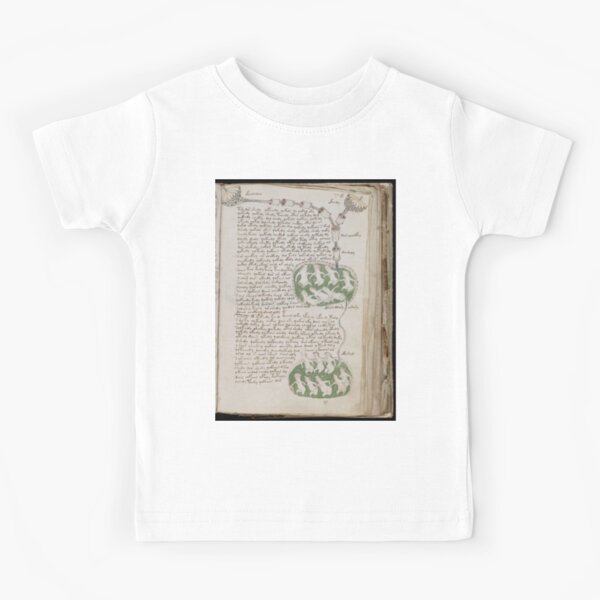 Voynich Manuscript. Illustrated codex hand-written in an unknown writing system Kids T-Shirt