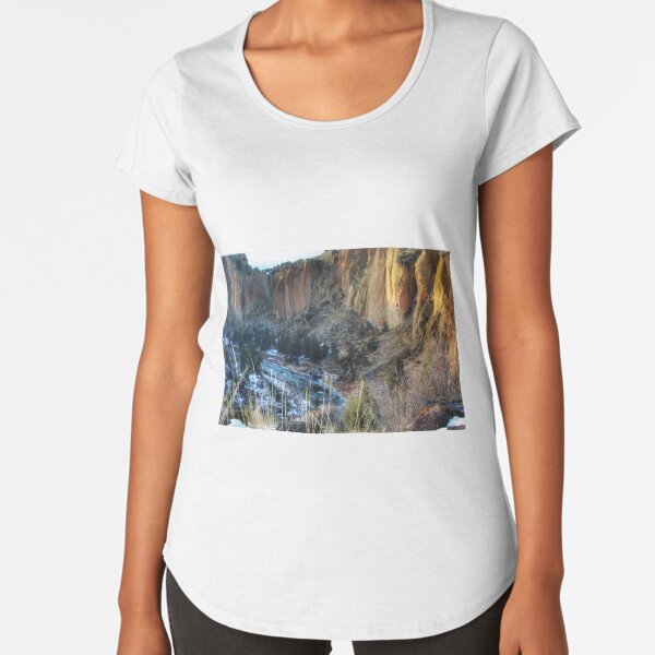 A Frozen River Surrounded by Mountains and Trees Premium Scoop T-Shirt