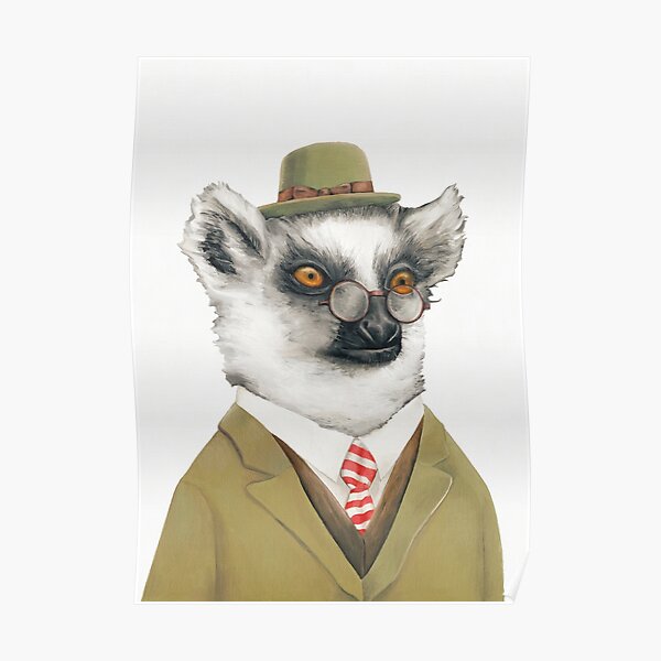 MR MONKEY QUIRKY ANIMAL PORTRAIT Art Print Poster Weird Funny Vintage Pink