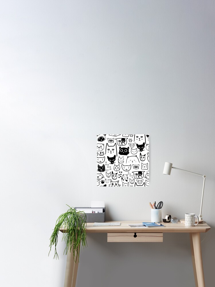 Funny Doodle Cat Icons Seamless Pattern Stock Vector (Royalty Free