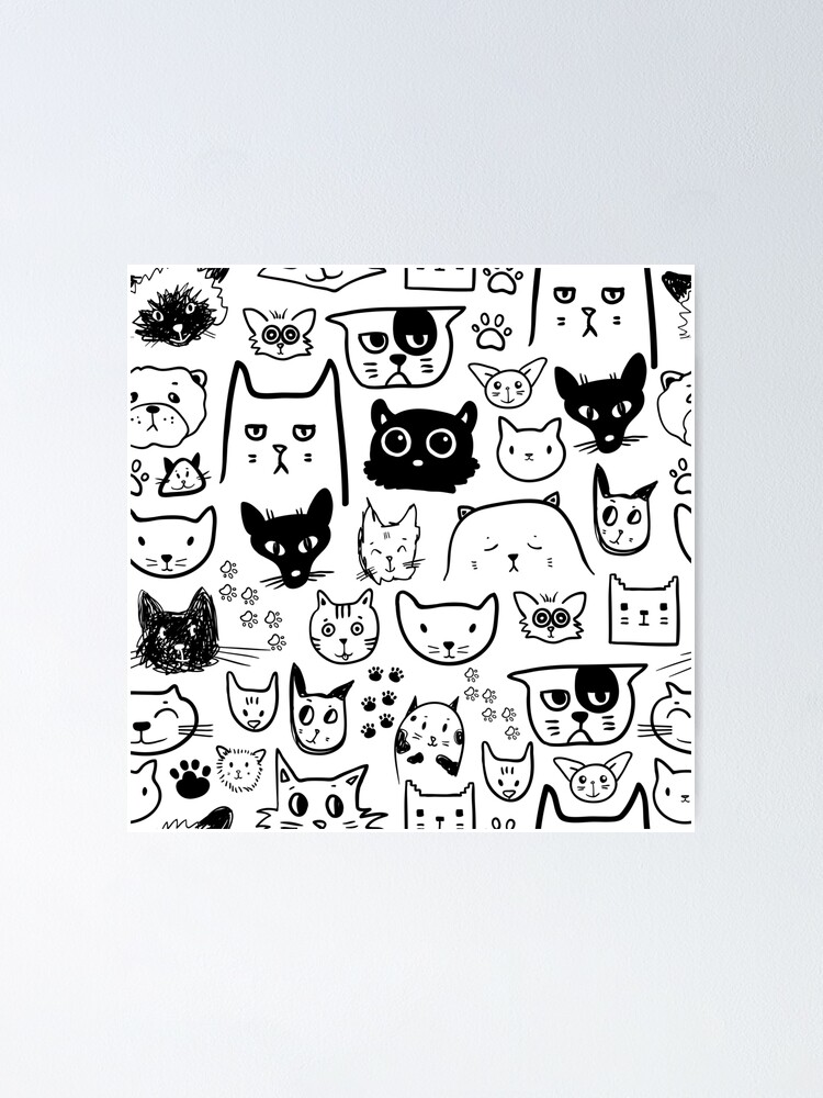 Funny Doodle Cat Icons Seamless Pattern Stock Vector (Royalty Free