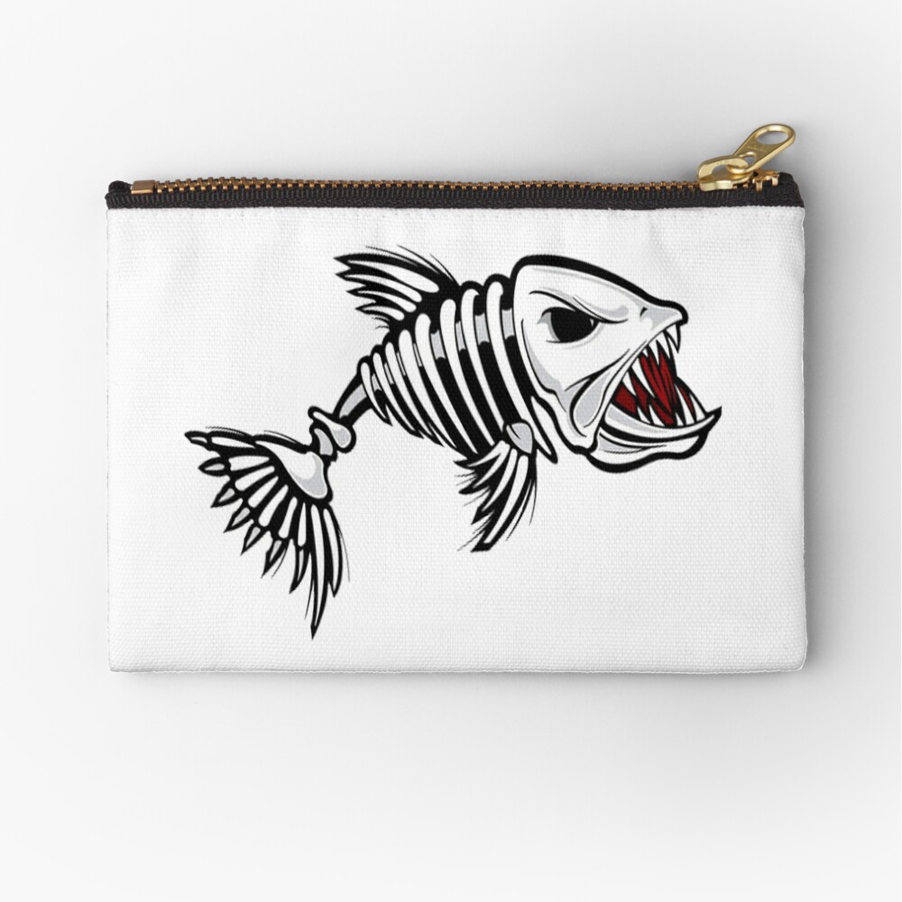 Mean Fish Skeleton Drawstring Bag for Sale by serpentsky17