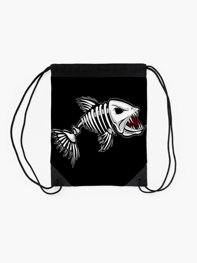 Mean Fish Skeleton Drawstring Bag for Sale by serpentsky17