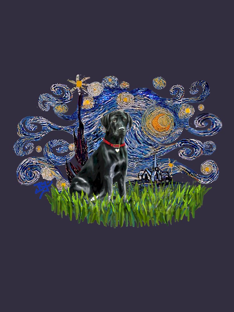 Starry Night Free Form & Black Labrador Retriever by JeanBFitzgerald