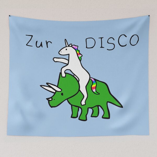 Item preview, Zur Disco (Einhorn Reiten Triceratops) designed and sold by jezkemp.
