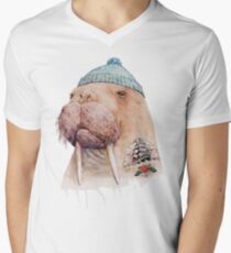 Tätowiertes Walross T-Shirt mit V-Ausschnitt für Männer