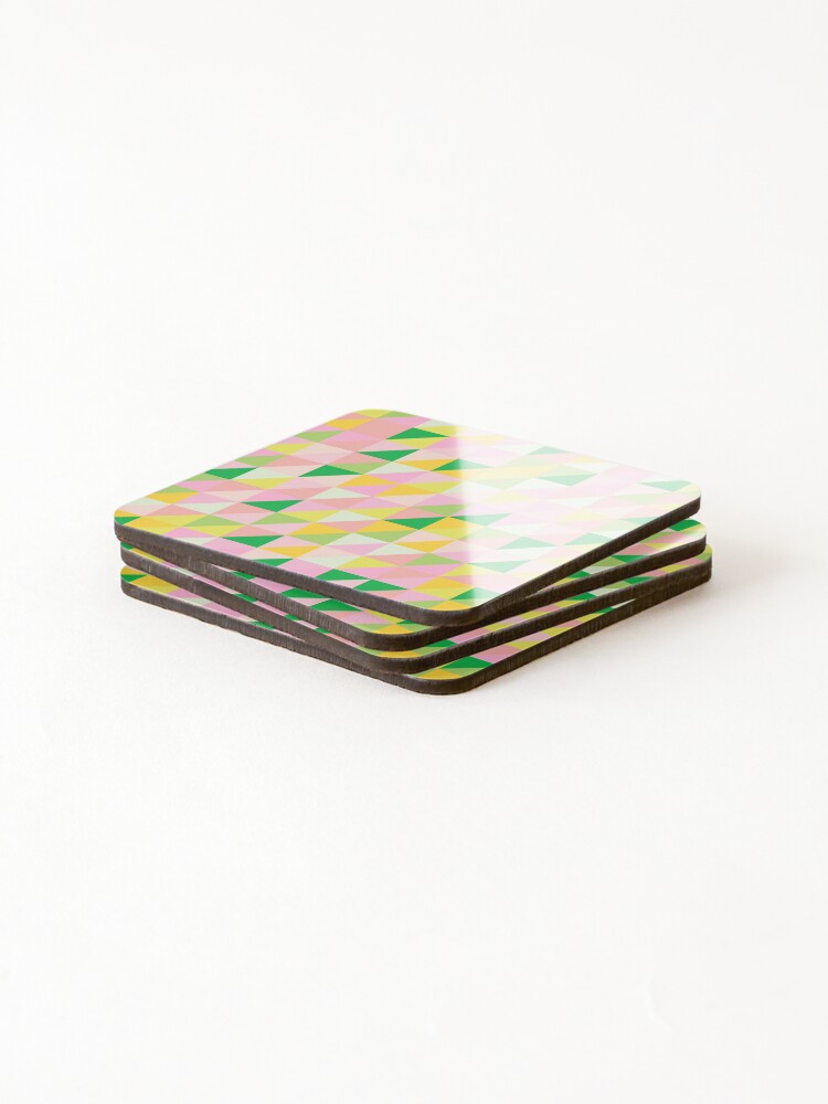 Thumbnail 4 of 5, Coasters (Set of 4), Geometric Triangle Patchwork Pattern in Pretty Spring Pastels designed and sold by JuneJournal.
