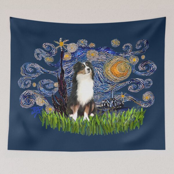 Item preview, Starry Night Free Form with Tri Australian Shepherd designed and sold by JeanBFitzgerald.