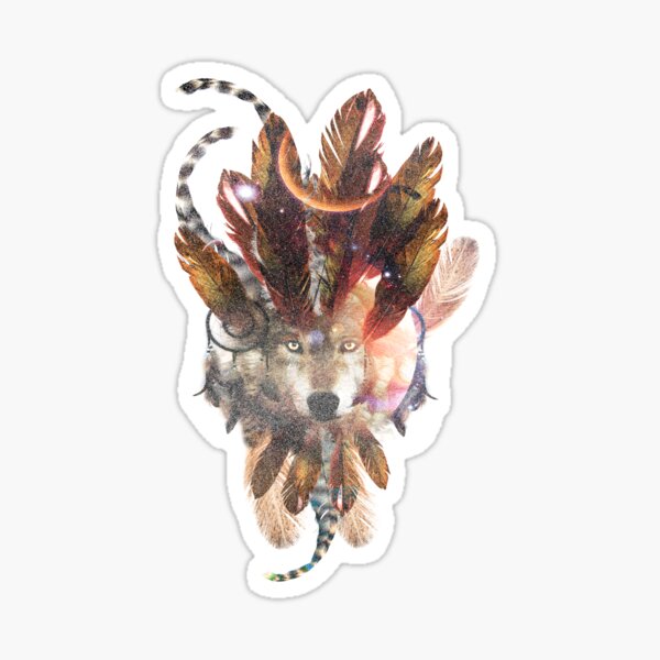 Item preview, Beautiful Tribal Wolf Unique Animal Art Native American Festival Rave Psychedelic Boho Wolf Feather designed and sold by Stephani Analah.