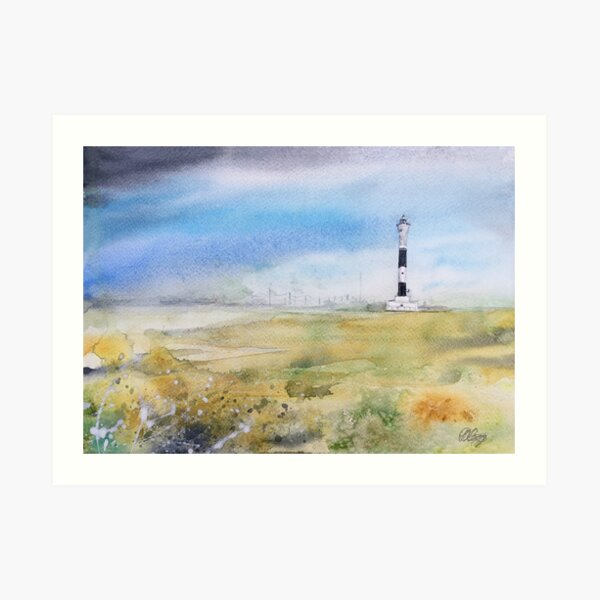 Watercolour Painting of Dungeness Lighthouse Art Print