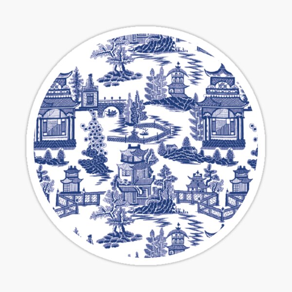 Blue Willow Ancient Ming China - Blue And White Chinoiserie Sticker
