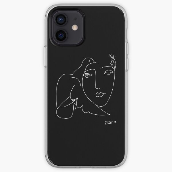Pablo Picasso paix (colombe et visage) T-shirt, oeuvre de croquis blanc, T-shirts, impressions, hommes, femmes, enfants Coque souple iPhone