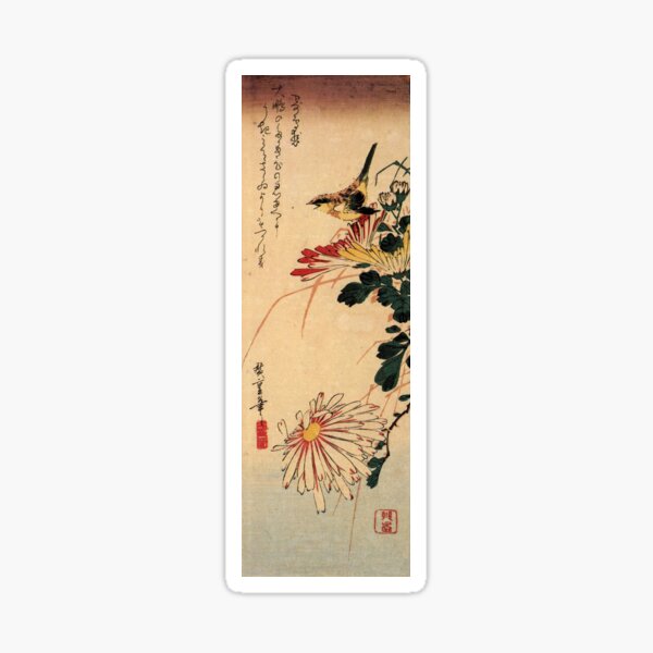Small Bird With Chrysanthemum by Utagawa Hiroshige (Reproduction) Sticker