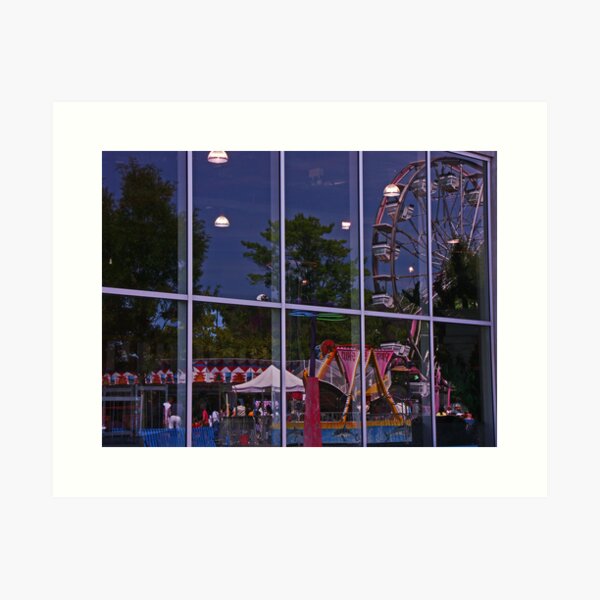 Reflections of the fairgrounds and rides Art Print