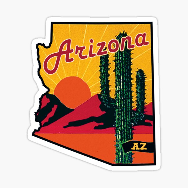Vista previa del artículo con la obra «ARIZONA VINTAGE DESIERTO CACTUS VIAJES MONTAÑAS SAGUARO GRAN CAÑÓN PHOENIX TUCSON YUMA», diseñado y vendido por DESTINATIONS DECAL.