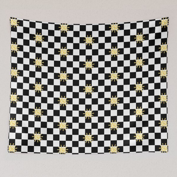 Item preview, Yellow Spiral Sun On Black And White Checkerboard designed and sold by rewstudio.