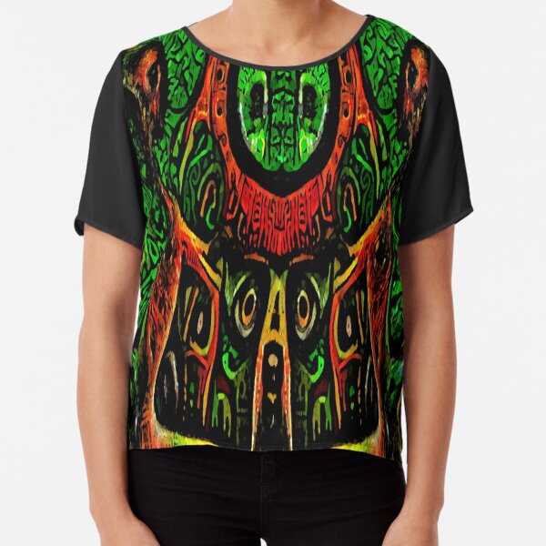 ABSTRACT ARTWORK - THRONE OF THE OWLS - CREEPY DYSTOPIAN ARTWORK TO FREAK OUT YOUR FLATMATE BY JANE HOLLOWAY Chiffon Top
