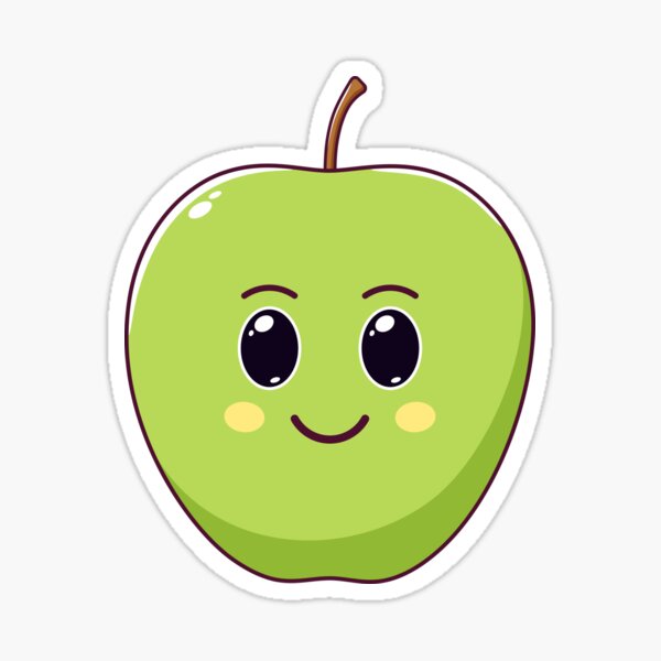Item preview, Cute Kawaii Green Apple, Cartoon Ripe Fruit designed and sold by artskill2k17.