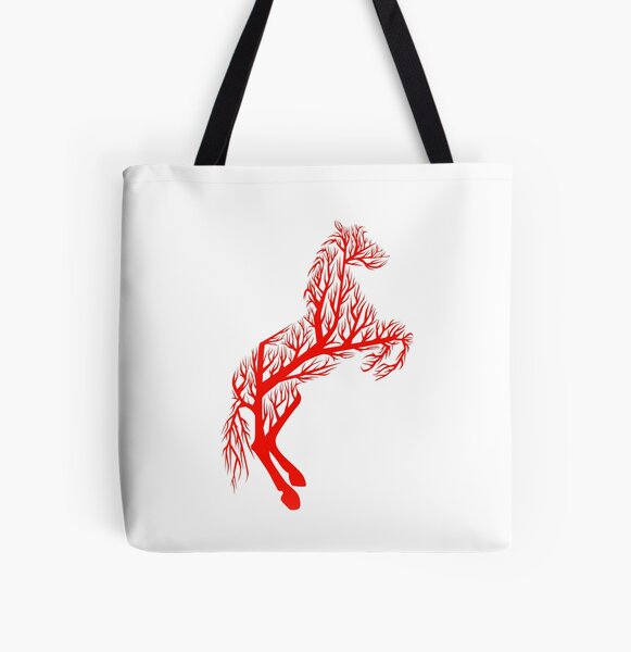 Red Tree Horse All Over Print Tote Bag