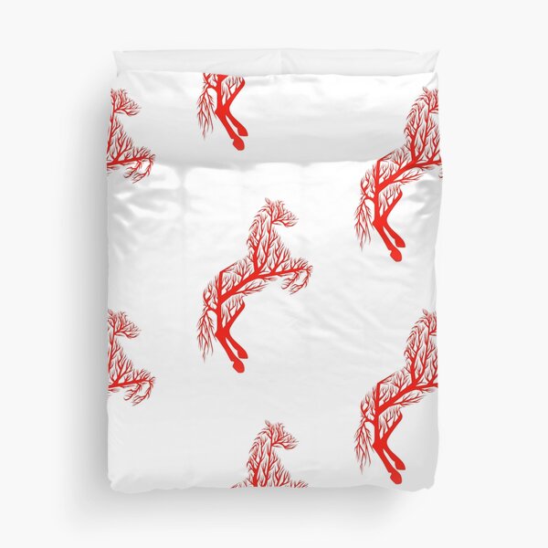 Red Tree Horse Duvet Cover