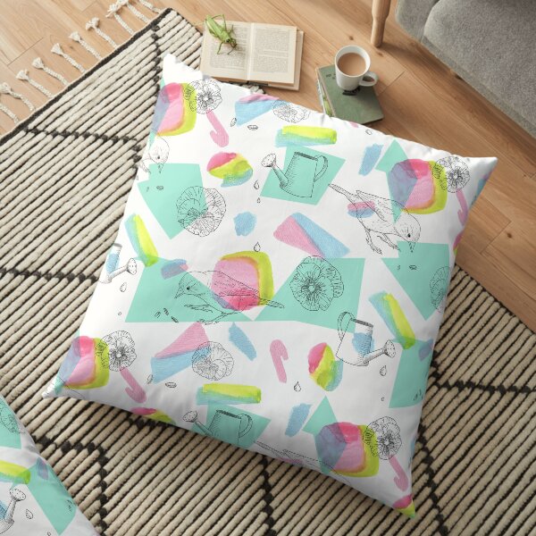 maximalist shapes garden delight with sparrow Floor Pillow