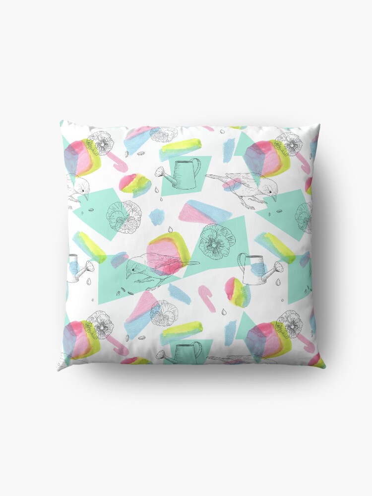 Alternate view of maximalist shapes garden delight with sparrow Floor Pillow